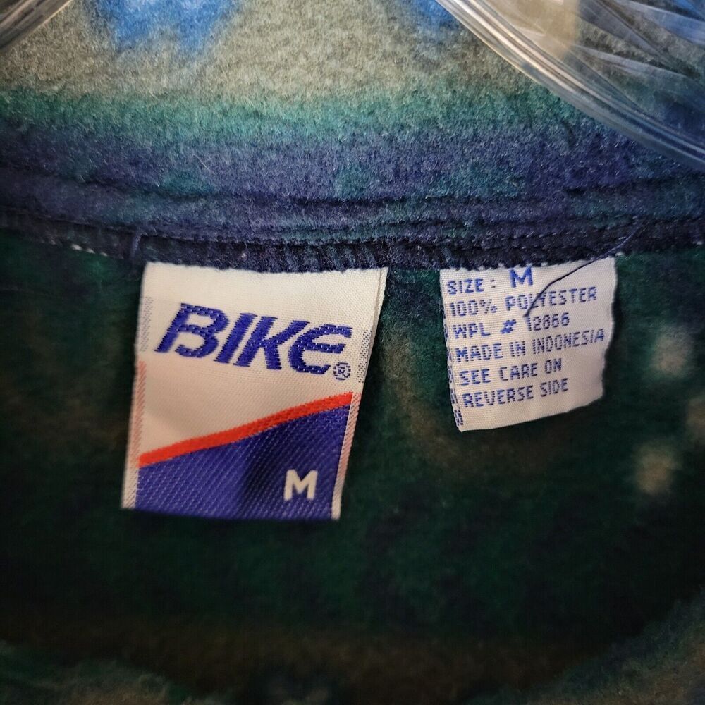 Vintage BIKE Sweater Mens Medium Blue Green Fleece Geometric Pattern Synchilla - Picture 2 of 8